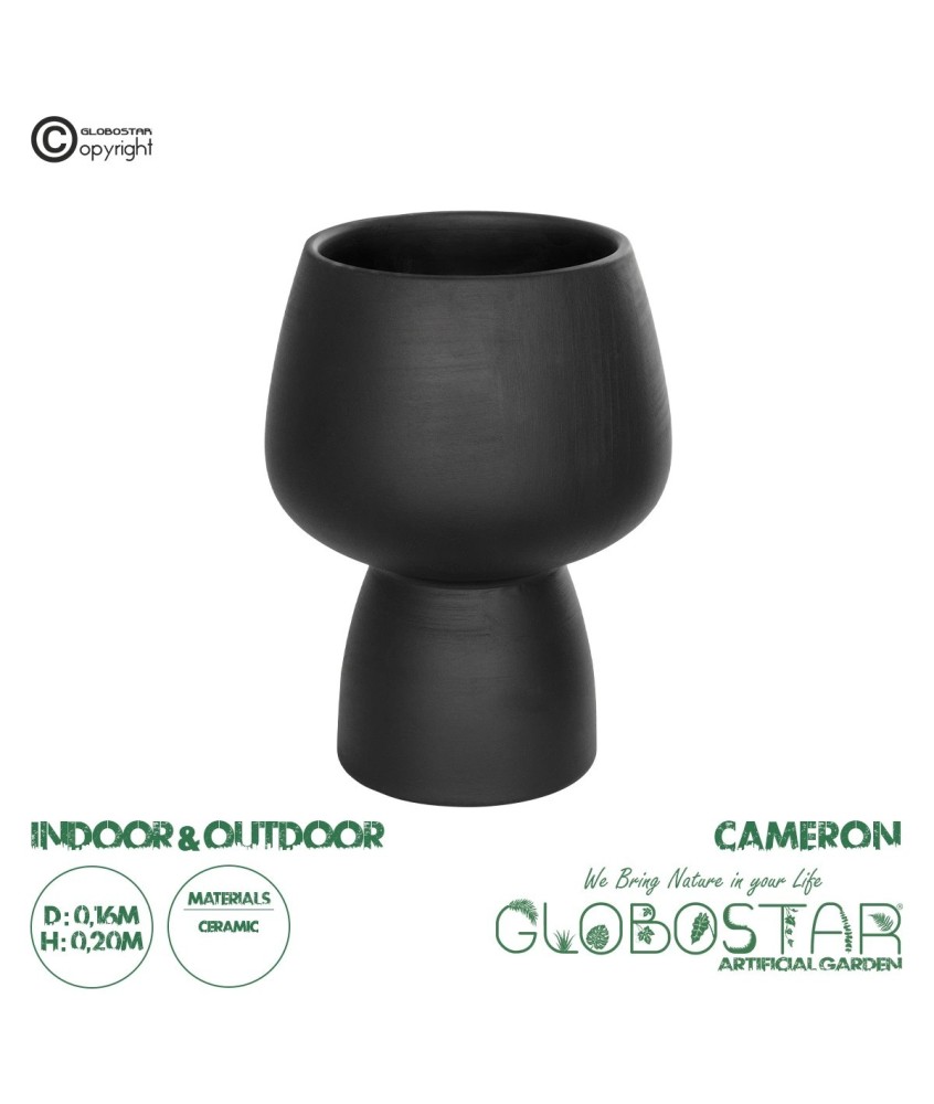GloboStar® Artificial Garden CAMERON 21272 Διακοσμητικό Κεραμικό Βάζo Μαύρο Π16 x Μ16 x Υ20cm